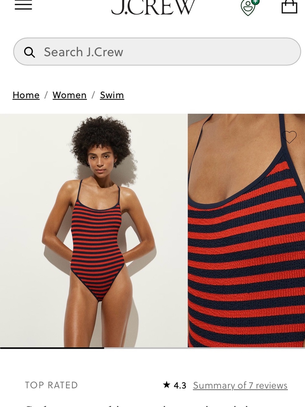 J. Crew Navy and Red Striped Scoop One-Piece Swimsuit